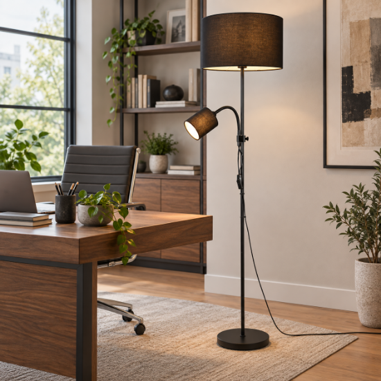 Lampada da terra moderna per ufficio luce orientabile nera