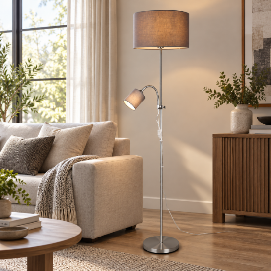 Piantana da salotto con luce da lettura nichel 160cm
