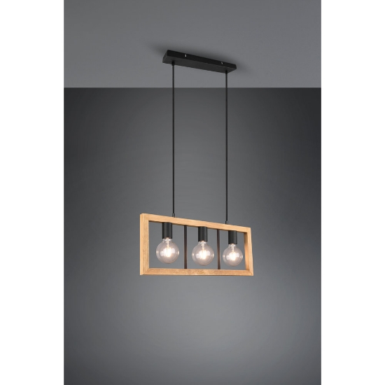 Lampadario per tavolo da pranzo 3 luci industrial nero legno