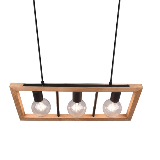 Lampadario per tavolo da pranzo 3 luci industrial nero legno