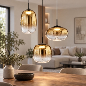 Fabas brio lampadario moderno 3 luci sfere vetro oro  led 21w cct 2700k 3000k 4000k dimmerabile
