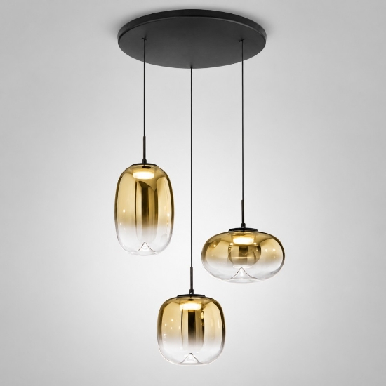 Fabas brio lampadario moderno 3 luci sfere vetro oro  led 21w cct 2700k 3000k 4000k dimmerabile