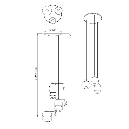 Fabas brio lampadario moderno 3 luci sfere vetro oro  led 21w cct 2700k 3000k 4000k dimmerabile