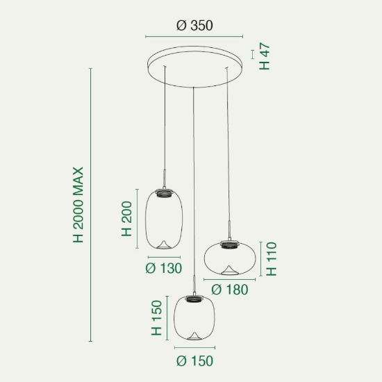 Perenz lampadario moderno brio tre luci sfere vetro cognac led 21w 2700k 3000k 4000k dimmerabile
