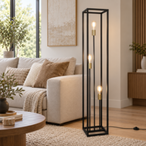 Lampada da terra piantana nero opaco 3 luci minimalista