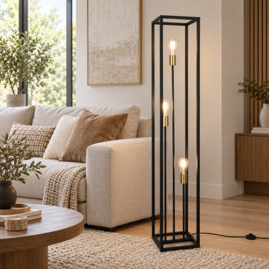 Lampada da terra piantana nero opaco 3 luci minimalista