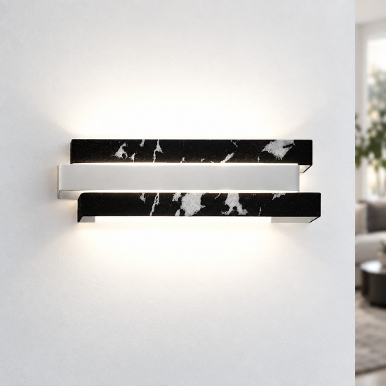Applique moderna marmo nero per soggiorno da parete led 12w cct 3000k 4000k