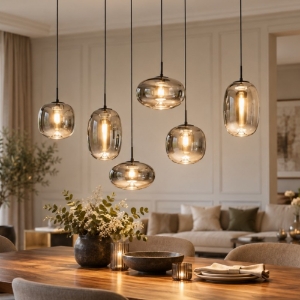 Brio perenz lampadario moderno con 6 sfere vetro grigio chiaro led 42w 2700k 3000k 4000k dimmerabile
