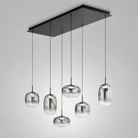 Brio perenz lampadario moderno con 6 sfere vetro grigio chiaro led 42w 2700k 3000k 4000k dimmerabile