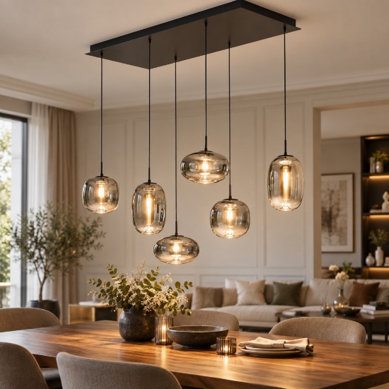 Brio perenz lampadario moderno con 6 sfere vetro grigio chiaro led 42w 2700k 3000k 4000k dimmerabile