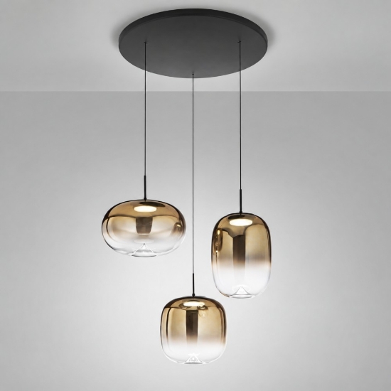 Fabas luce brio lampadario moderno tre luci vetro oro sfumato led 42w 2700k 3000k 4000k