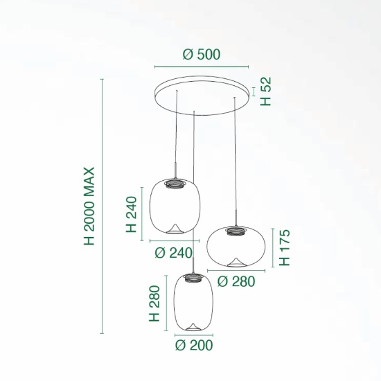 Fabas luce brio lampadario moderno tre luci vetro oro sfumato led 42w 2700k 3000k 4000k