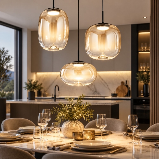 Lampadario per cucina moderna 3 luci vetro cognac led 42w 2700k 3000k 4000k dimmerabile perenz brio