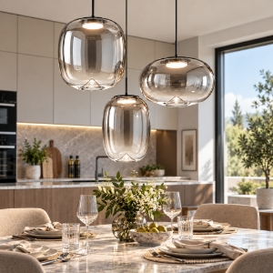 Perenz brio lampadario da cucina 3 luci vetro grigio chiaro led 42w cct 2700k 3000k 4000k dimmerabile