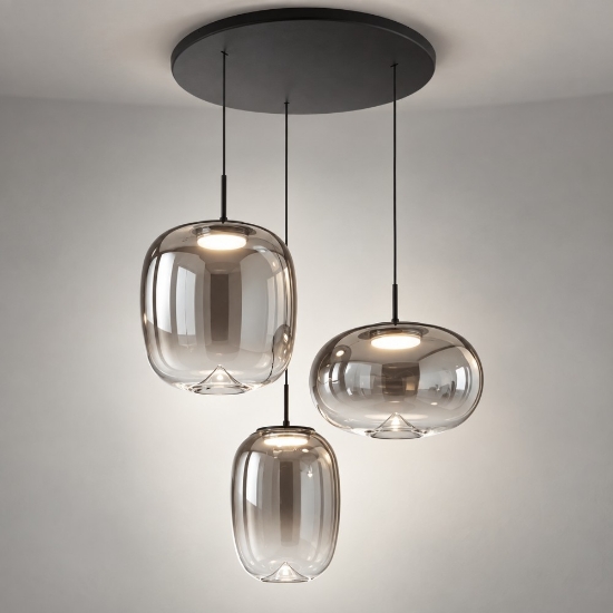 Perenz brio lampadario da cucina 3 luci vetro grigio chiaro led 42w cct 2700k 3000k 4000k dimmerabile