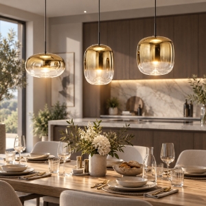 Fabas brio lampadario da cucina tre luci vetro oro sfumato led 42w cct 2700k 3000k 4000k dimmerabile