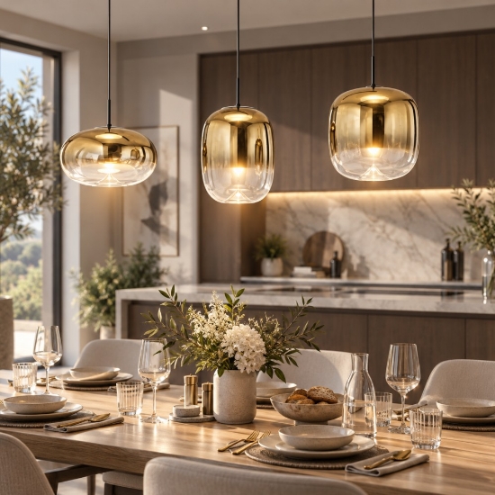 Fabas brio lampadario da cucina tre luci vetro oro sfumato led 42w cct 2700k 3000k 4000k dimmerabile