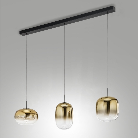 Fabas brio lampadario da cucina tre luci vetro oro sfumato led 42w cct 2700k 3000k 4000k dimmerabile