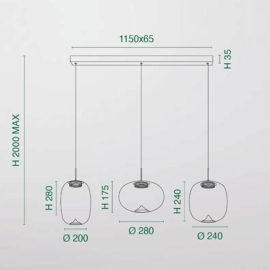 Fabas brio lampadario da cucina tre luci vetro oro sfumato led 42w cct 2700k 3000k 4000k dimmerabile