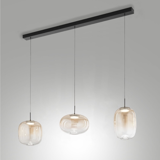 Fabas brio lampadario da cucina led 42w 2700k 3000k 4000k tre vetri cognac dimmerabile