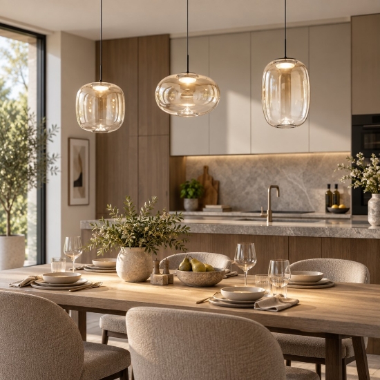 Fabas brio lampadario da cucina led 42w 2700k 3000k 4000k tre vetri cognac dimmerabile