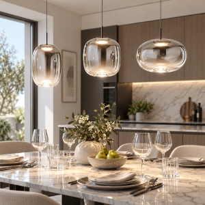 Fabas brio lampadario da cucina luci vetro grigio chiaro led 42w cct 2700k 3000k 4000k dimmerabile