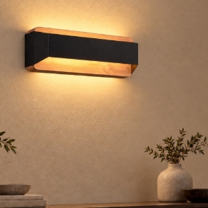 Applique moderna nero opaco legno led 13,5w 3000k dimmerabile