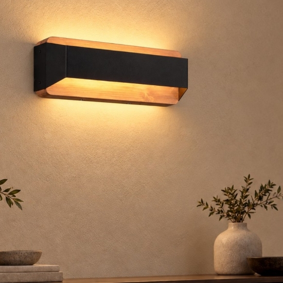 Applique moderna nero opaco legno led 13,5w 3000k dimmerabile