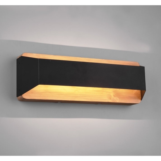 Applique moderna nero opaco legno led 13,5w 3000k dimmerabile