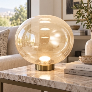 Fabas luce lampada da tavolo moderna vetro cognac led 14w cct 2700k 3000k 4000k dimmerabile