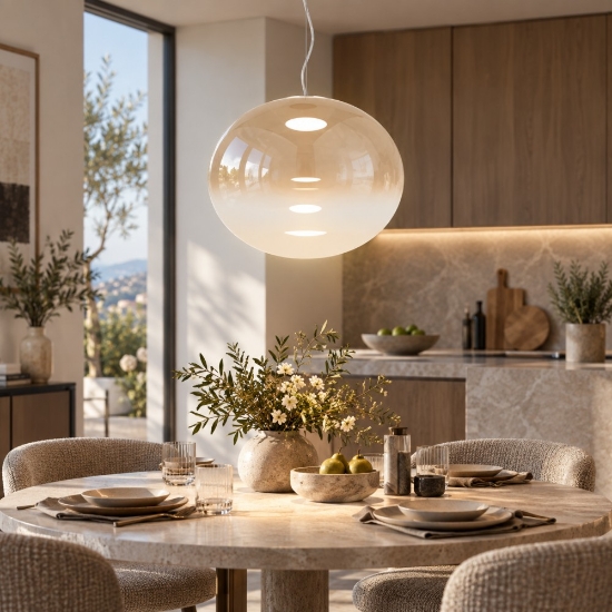 Fabas ovalia lampadario per cucina vetro cognac led 14w cct 2700k 3000k 4000k dimmerabile