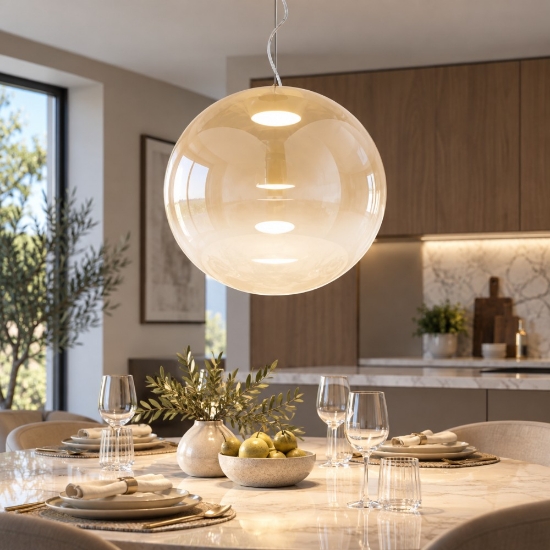 Fabas ovalia lampadario per cucina led 23w cct 2700k 4000k vetro ovale cognac dimmerabile