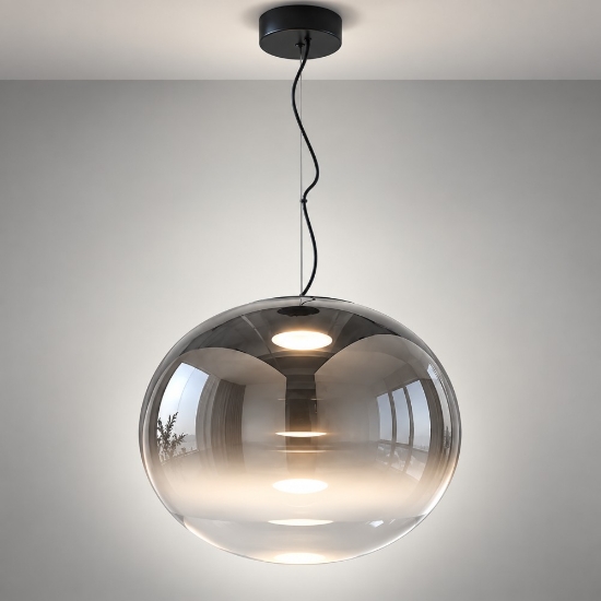Fabas luce ovalia lampadario per cucina vetro grigio chiaro sfumato led 23w 2700k 3000k 4000k dimmerabile