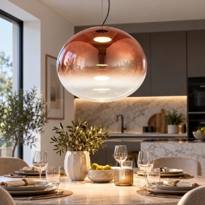 Fabas lampadario da cucina ovalia vetro ametista sfumato led 23w cct 2700k 3000k 4000k dimmerabile