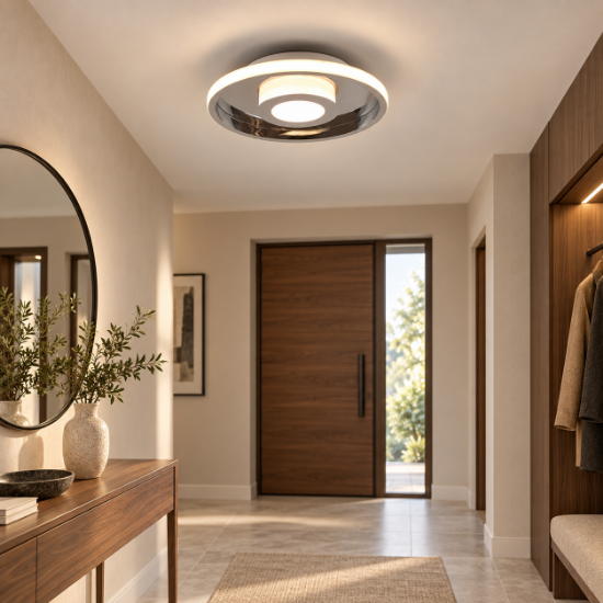 Plafoniera moderna tondo cromo led 28w 3000k dimmerabile