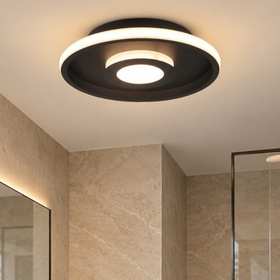 Plafoniera da bagno ip44 nero opaco led 28w 3000k dimmerabile