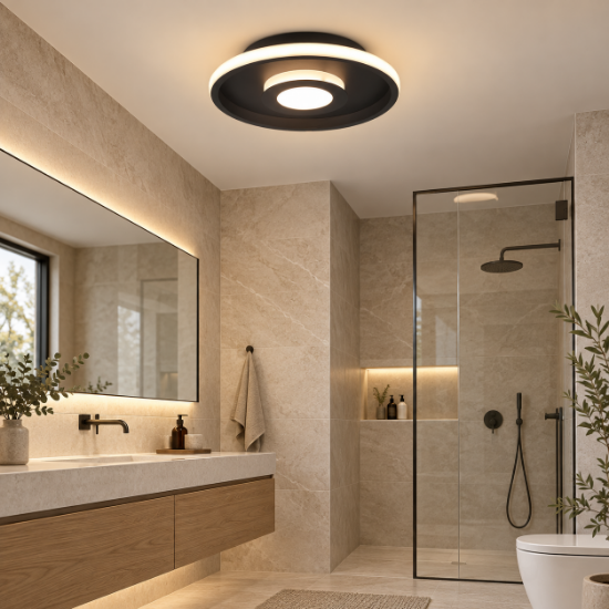 Plafoniera da bagno ip44 nero opaco led 28w 3000k dimmerabile