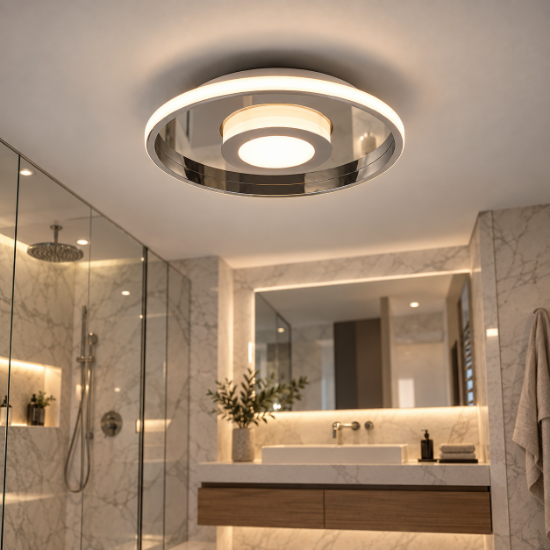 Plafoniera per bagno cromo led 35w 3000k dimmerabile ip44