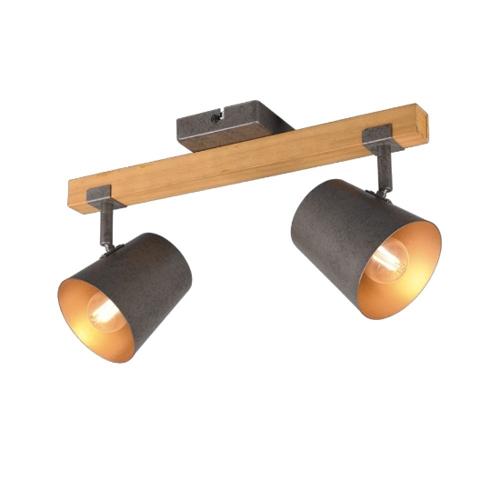 Plafoniera con faretti orientabili legno naturale acciaio anticato