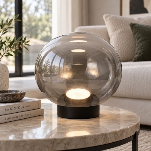 Fabas lampada da tavolo ovalia vetro grigio chiaro led 8w cct 2700k 4000k dimmerabile per soggiorno