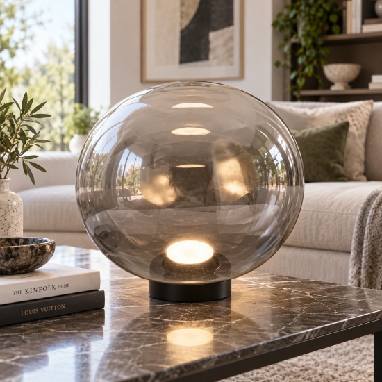 Fabas luce ovalia lampada da tavolo moderna vetro grigio chiaro led 14w cct 2700k 3000k 4000k dimmerabile