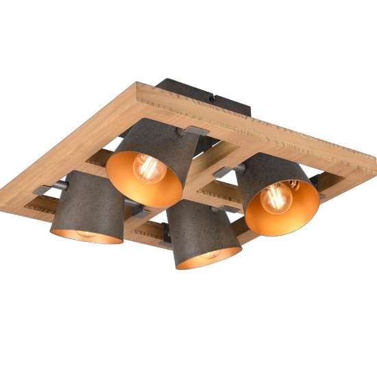 Plafoniera quadrata legno naturale nichel anticato 39cm