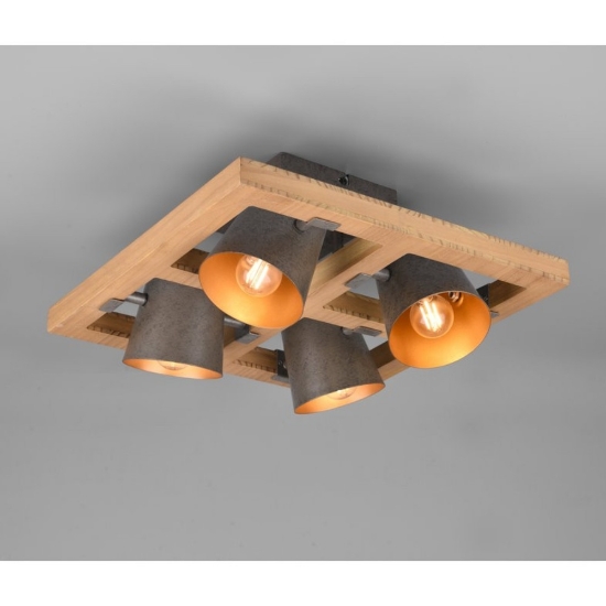 Plafoniera quadrata legno naturale nichel anticato 39cm
