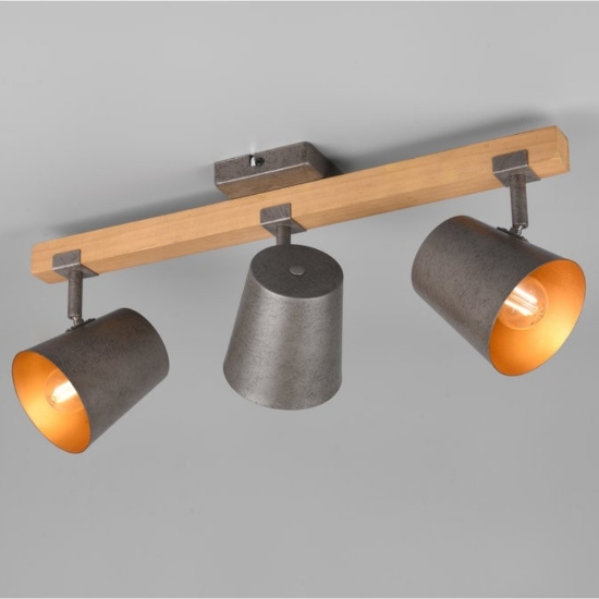 Plafoniera con faretti spot metallo anticato legno orientabile