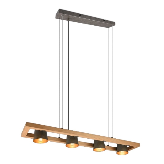 Lampadario per tavolo da pranzo legno 4 luci orientabili