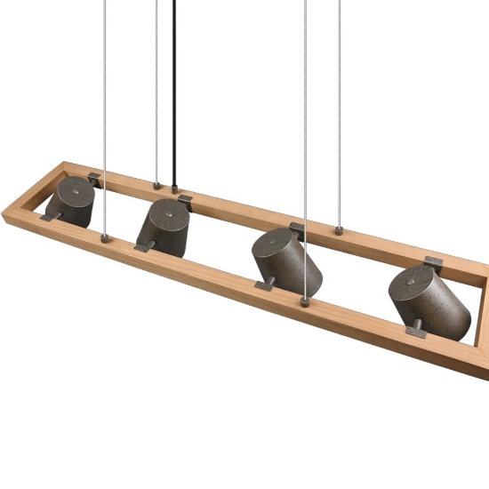 Lampadario per tavolo da pranzo legno 4 luci orientabili