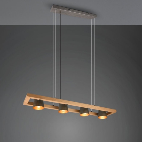 Lampadario per tavolo da pranzo legno 4 luci orientabili