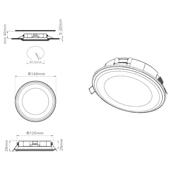 Faretto led 10w 3000k da incasso nero opaco