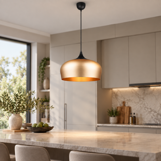 Lampada a sospensione per isola cucina ottone opaco e nero