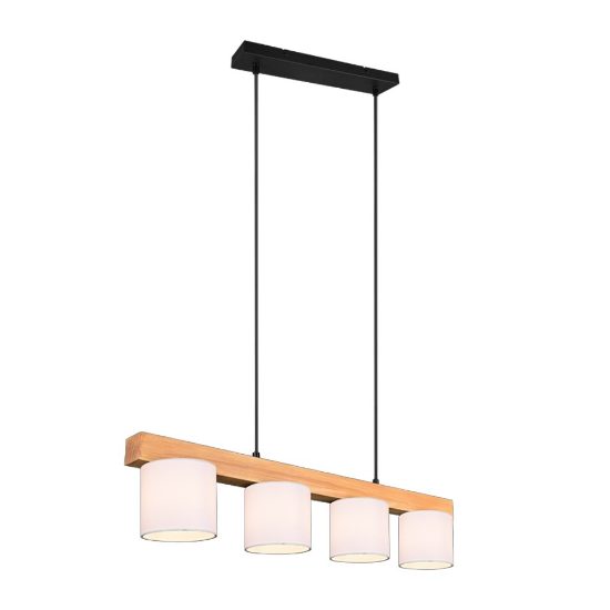 Lampadario per tavolo da pranzo lineare naturale legno 4 luci